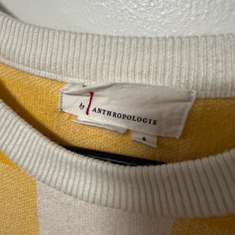 Anthropologie Yellow and Cream Short sleeve sweater - Picture 2 of 6